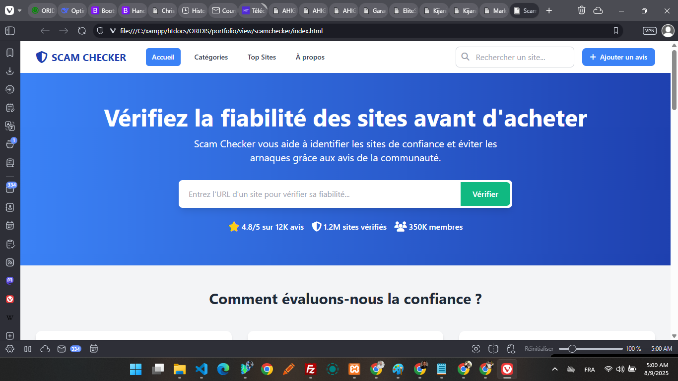Site vitrine & Web App ScamChecker